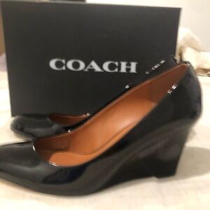 COACH Black Leather Wedges